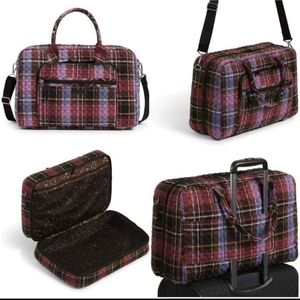 New Vera Bradley Cozy Plaid Lay Flat Weekender Travel Bag